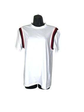 Sandro Paris White T-shirt With  Red, Black And Cream Stripe Size M